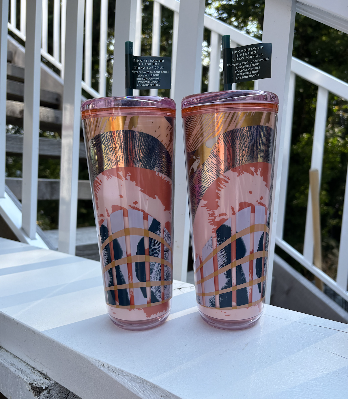 Matching Pink/Multicoloured Starbucks Tumbler Set